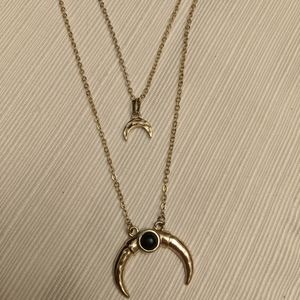 gold cresent moon double necklace